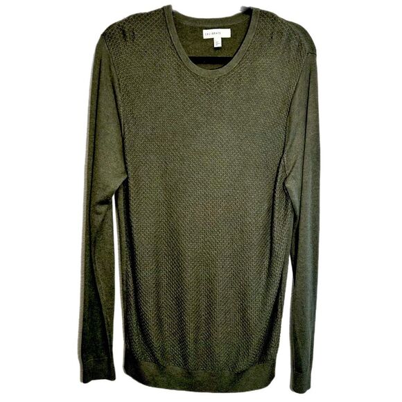 CALIBRATE Olive Green Men’s Large Waffle Knit Silk Blend Long Sleeve - Picture 1 of 15